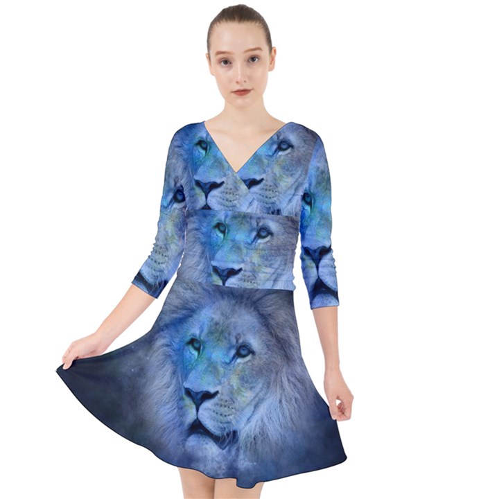 Astrology Zodiac Lion Quarter Sleeve Front Wrap Dress