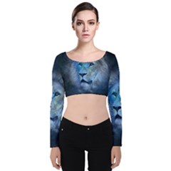 Astrology Zodiac Lion Velvet Long Sleeve Crop Top