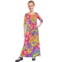 Red Liana Flower Kids  Quarter Sleeve Maxi Dress by DinkovaArt