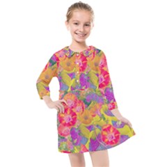 Red Liana Flower Kids  Quarter Sleeve Shirt Dress by DinkovaArt