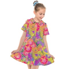 Red Liana Flower Kids  Short Sleeve Shirt Dress by DinkovaArt