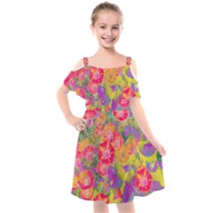 Red Liana Flower Kids  Cut Out Shoulders Chiffon Dress by DinkovaArt