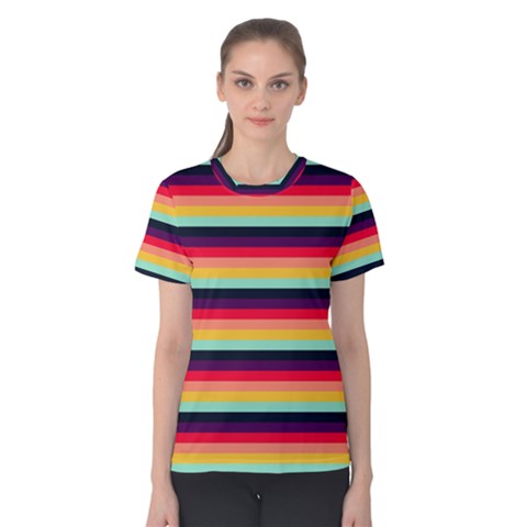 Contrast Rainbow Stripes Women s Cotton Tee by tmsartbazaar