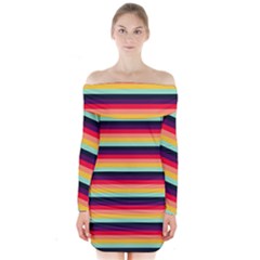 Contrast Rainbow Stripes Long Sleeve Off Shoulder Dress by tmsartbazaar