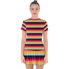 Contrast Rainbow Stripes Drop Hem Mini Chiffon Dress by tmsartbazaar