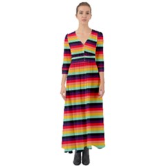 Contrast Rainbow Stripes Button Up Boho Maxi Dress by tmsartbazaar