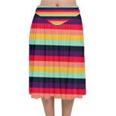 Contrast Rainbow Stripes Velvet Flared Midi Skirt by tmsartbazaar