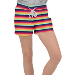 Contrast Rainbow Stripes Velour Lounge Shorts by tmsartbazaar