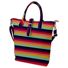 Contrast Rainbow Stripes Buckle Top Tote Bag by tmsartbazaar