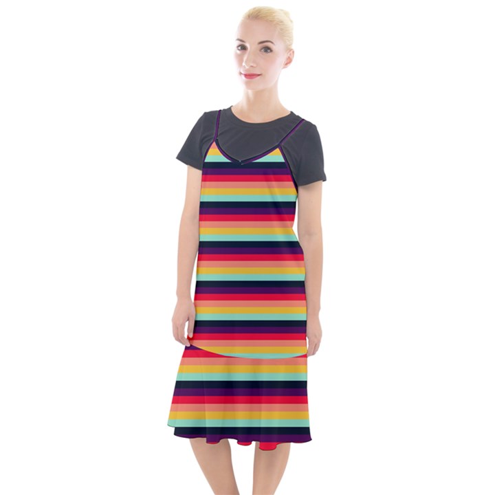 Contrast Rainbow Stripes Camis Fishtail Dress