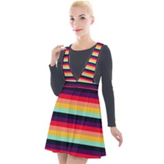 Contrast Rainbow Stripes Plunge Pinafore Velour Dress by tmsartbazaar