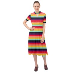 Contrast Rainbow Stripes Keyhole Neckline Chiffon Dress by tmsartbazaar