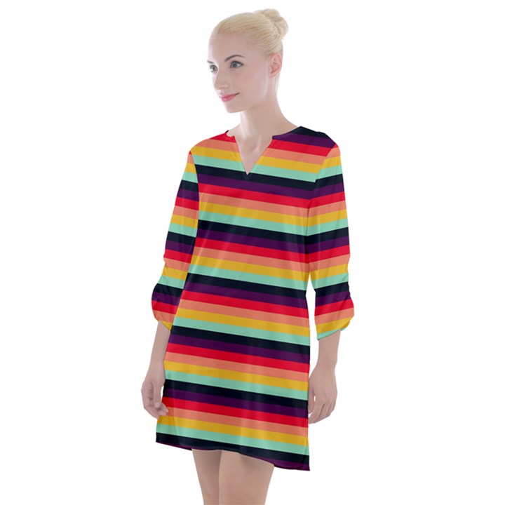 Contrast Rainbow Stripes Open Neck Shift Dress