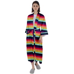 Contrast Rainbow Stripes Maxi Satin Kimono