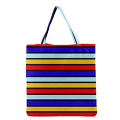 Red And Blue Contrast Yellow Stripes Grocery Tote Bag by tmsartbazaar