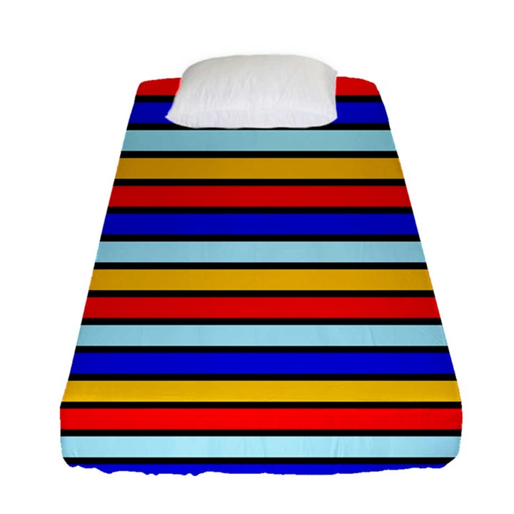 Red And Blue Contrast Yellow Stripes Fitted Sheet (Single Size)