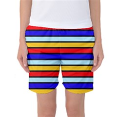 Red And Blue Contrast Yellow Stripes Women s Basketball Shorts by tmsartbazaar