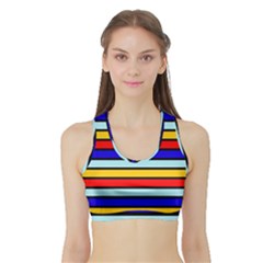 Red And Blue Contrast Yellow Stripes Sports Bra With Border by tmsartbazaar