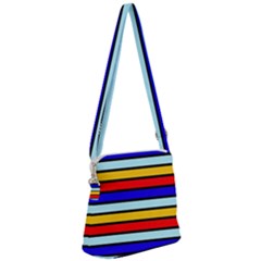 Red And Blue Contrast Yellow Stripes Zipper Messenger Bag by tmsartbazaar