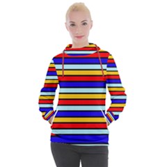 Red And Blue Contrast Yellow Stripes Women s Hooded Pullover by tmsartbazaar