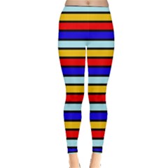 Red And Blue Contrast Yellow Stripes Inside Out Leggings by tmsartbazaar