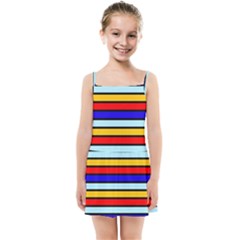 Red And Blue Contrast Yellow Stripes Kids  Summer Sun Dress by tmsartbazaar