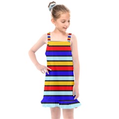 Red And Blue Contrast Yellow Stripes Kids  Overall Dress by tmsartbazaar