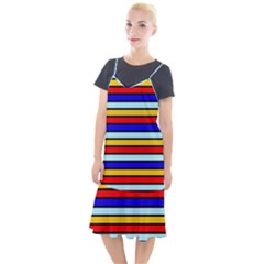 Red And Blue Contrast Yellow Stripes Camis Fishtail Dress by tmsartbazaar