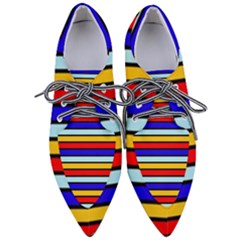 Red And Blue Contrast Yellow Stripes Pointed Oxford Shoes by tmsartbazaar