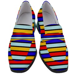 Red And Blue Contrast Yellow Stripes Women s Chunky Heel Loafers by tmsartbazaar