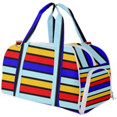 Red And Blue Contrast Yellow Stripes Burner Gym Duffel Bag by tmsartbazaar