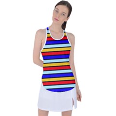 Red And Blue Contrast Yellow Stripes Racer Back Mesh Tank Top by tmsartbazaar