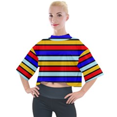 Red And Blue Contrast Yellow Stripes Mock Neck Tee