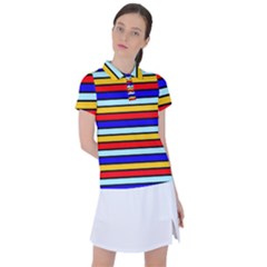 Red And Blue Contrast Yellow Stripes Women s Polo Tee