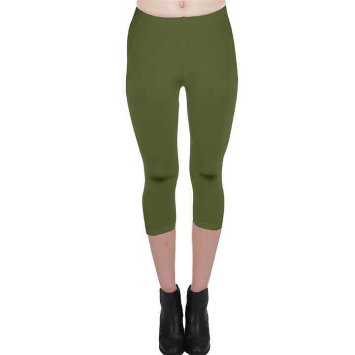 Army Green Solid Color Capri Leggings 