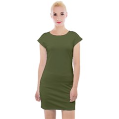 Army Green Solid Color Cap Sleeve Bodycon Dress by SpinnyChairDesigns