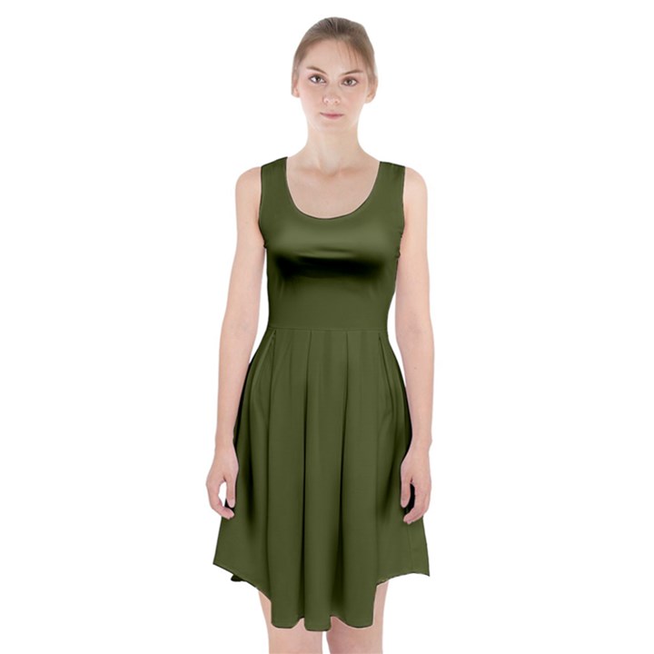 Army Green Solid Color Racerback Midi Dress