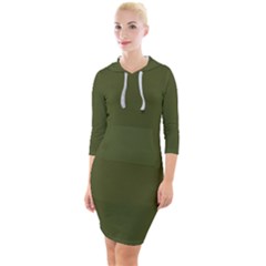 Army Green Solid Color Quarter Sleeve Hood Bodycon Dress by SpinnyChairDesigns