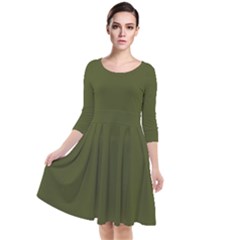 Army Green Solid Color Quarter Sleeve Waist Band Dress by SpinnyChairDesigns