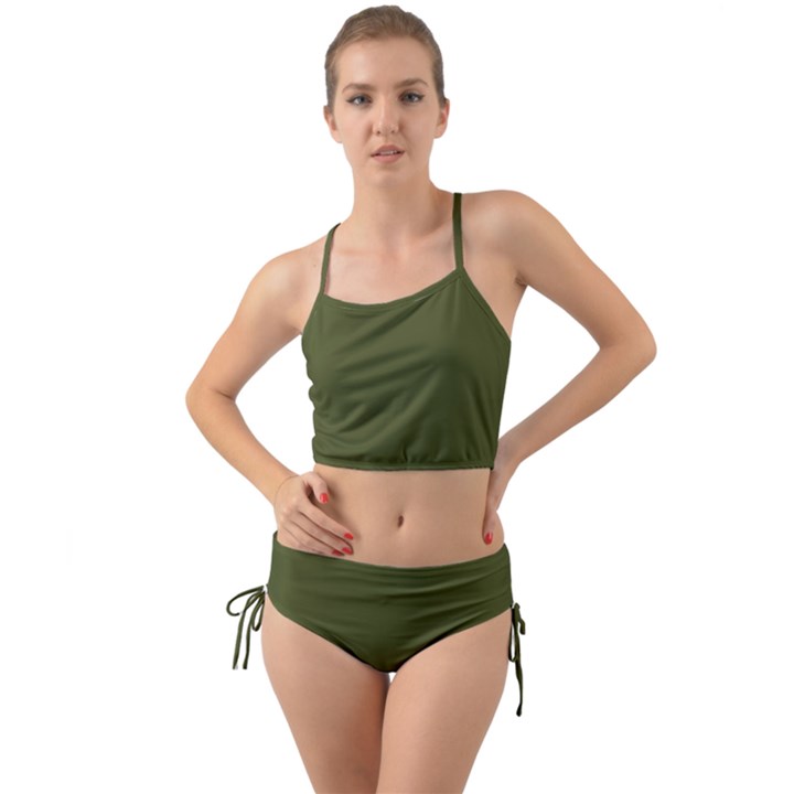 Army Green Solid Color Mini Tank Bikini Set