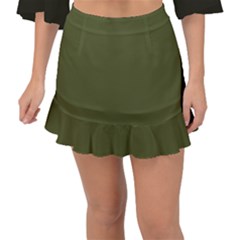 Army Green Solid Color Fishtail Mini Chiffon Skirt by SpinnyChairDesigns