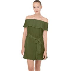 Army Green Solid Color Off Shoulder Chiffon Dress by SpinnyChairDesigns