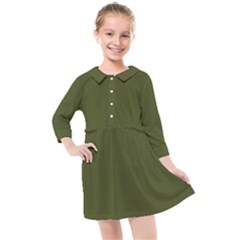 Army Green Solid Color Kids  Quarter Sleeve Shirt Dress by SpinnyChairDesigns