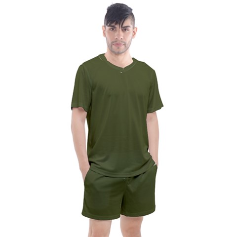 Army Green Solid Color Men s Mesh Tee And Shorts Set by SpinnyChairDesigns