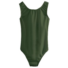 Army Green Solid Color Kids  Cut-out Back One Piece Swimsuit by SpinnyChairDesigns