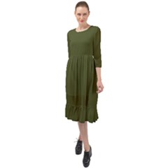 Army Green Solid Color Ruffle End Midi Chiffon Dress by SpinnyChairDesigns