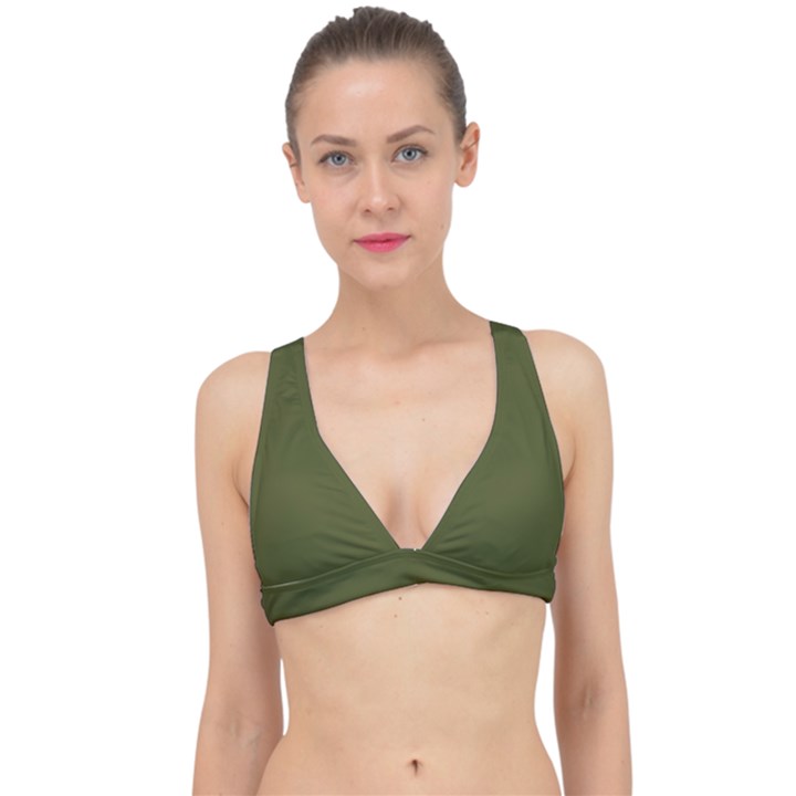 Army Green Solid Color Classic Banded Bikini Top