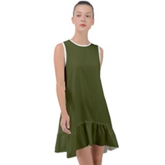 Army Green Solid Color Frill Swing Dress by SpinnyChairDesigns