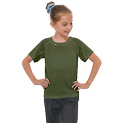 Army Green Solid Color Kids  Mesh Piece Tee