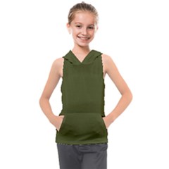 Army Green Solid Color Kids  Sleeveless Hoodie by SpinnyChairDesigns